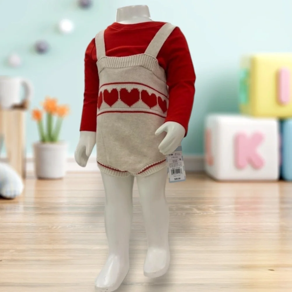 Cat & Jack Red and Cream Heart Knit Romper